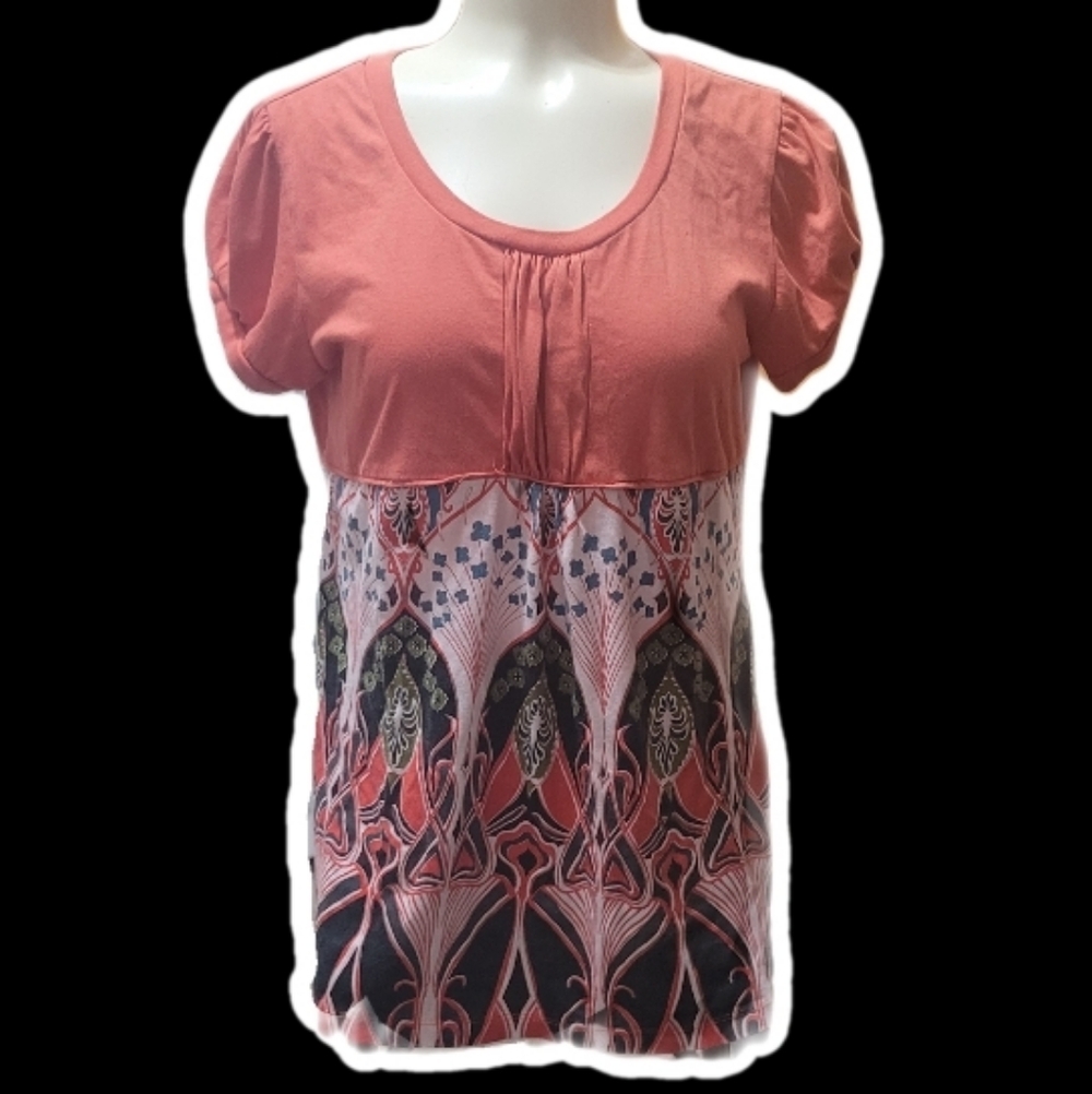 chic coral + patterned blouse ᝰ.ᐟ